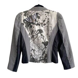 St-martins Cotton Striped Blazer Embellished Butterfly Embroidery Black White 36